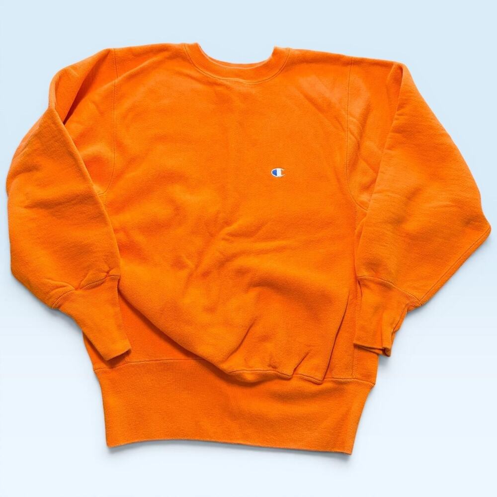 Champion Reverse Weave Sweatshirt Mens Medium Orange Fleece Crewneck USA